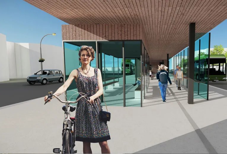 Rendering of the platform with a cyclist