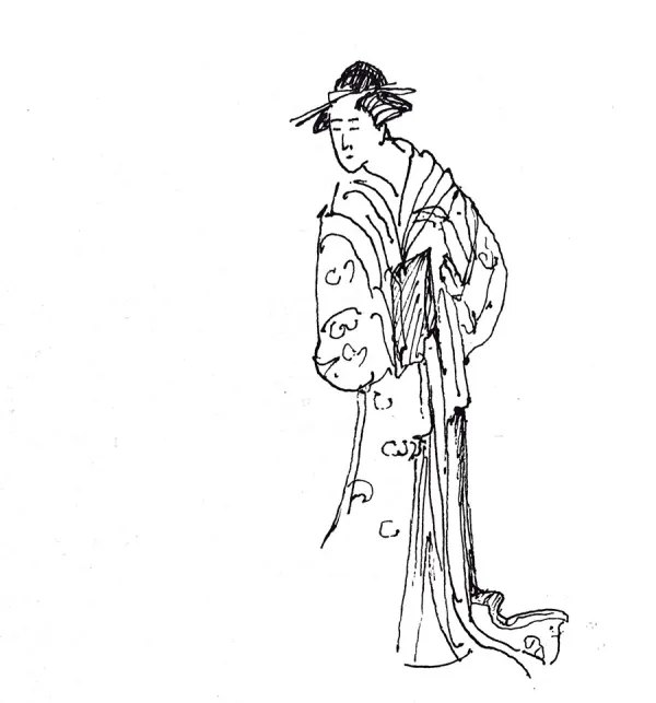 Ink sketch of a figure in a kimono