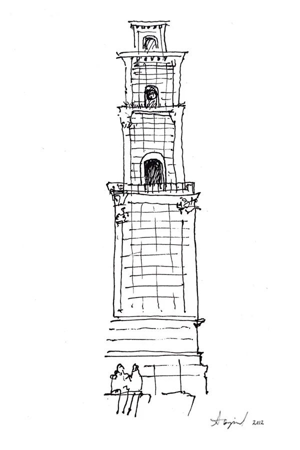 Ink sketch of a tall tower in Napoli