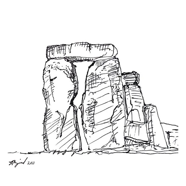 Ink sketch of two standing stones and a lintel