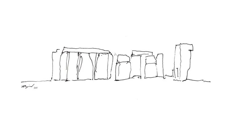 Ink sketch of the stone circle