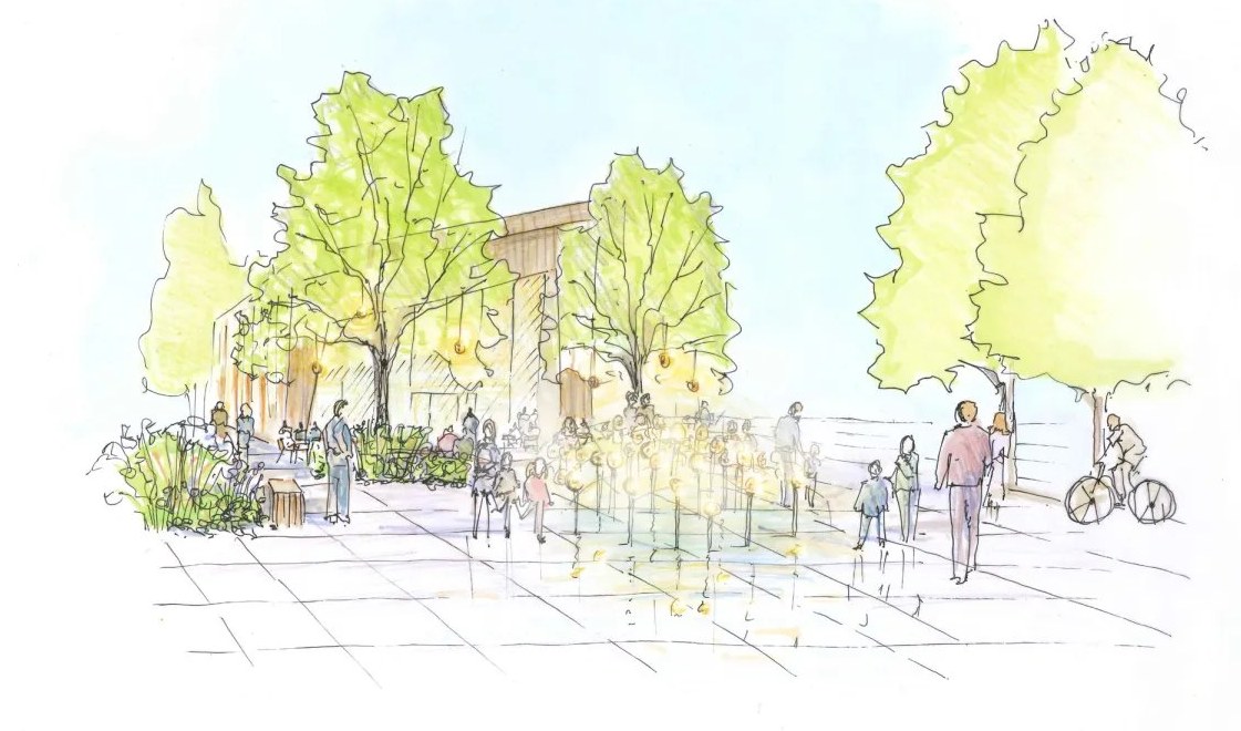 The square and the sculpture, hand-drawn