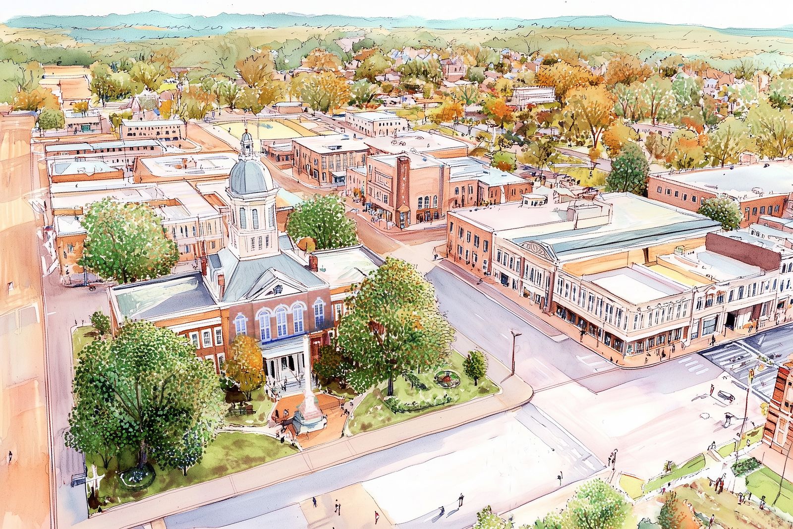 Town centre, aerial illustration